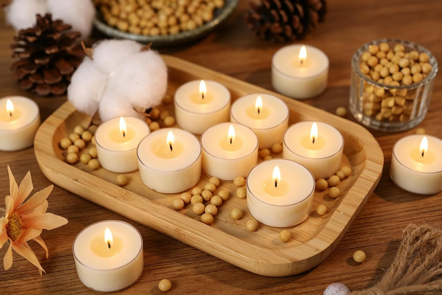 Soy Wax Tealight Candles 100 Packs, 4 Hour Long Burning, Unscented White Smokeless Candles, Non-Toxic Paraffin-Free Clear Acrylic Cup Tea Lights for Weddings, Home, Emergencies & Dinner
