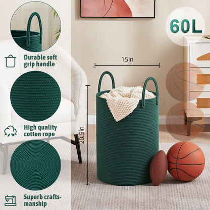Artfeel Laundry Basket,Woven Cotton Rope Laundry Hamper,60L for Decor Storage of Dirty Clothes,Toys and Blankets in Bathroom,Baby Room and Living Room