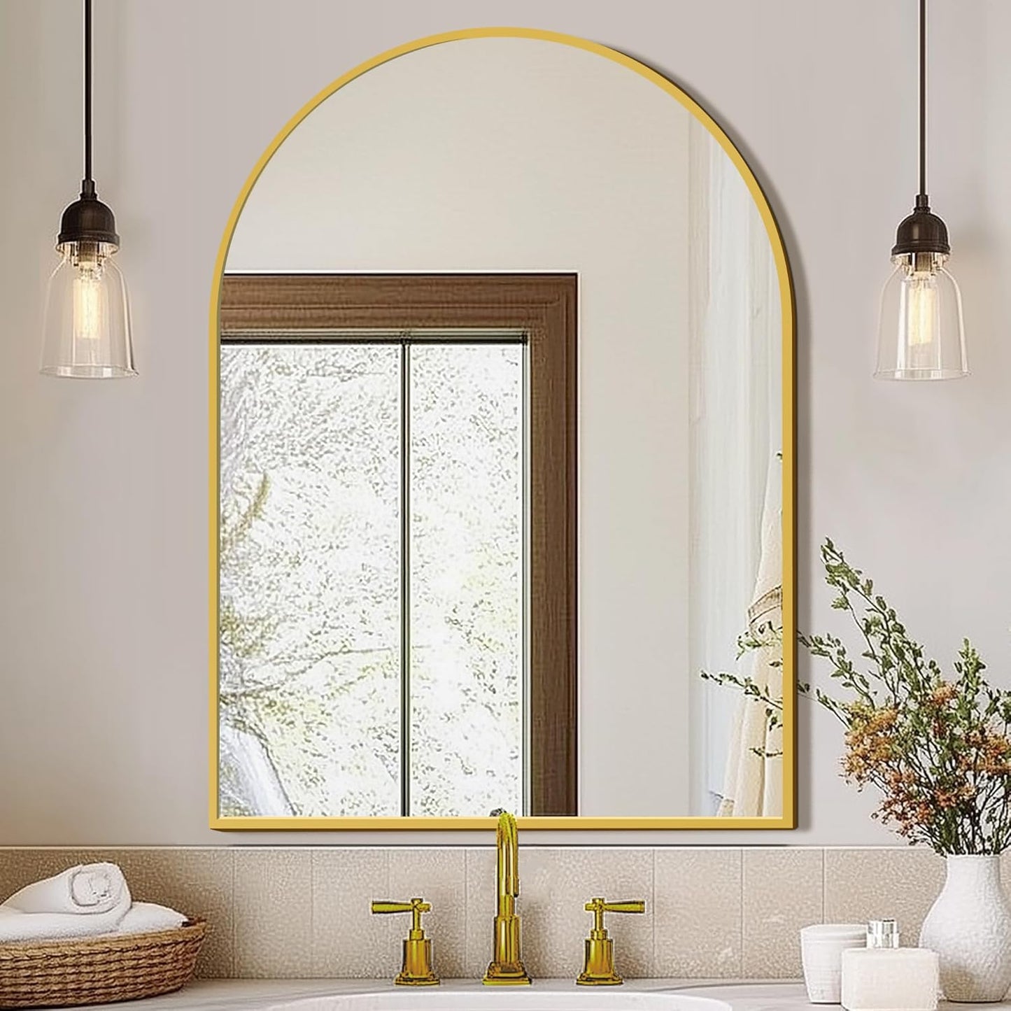 FICTOR Bathroom Mirror for Wall, Arched Vanity Bathroom Mirror for Over Sink, Metal Framed with HD Shatter-Proof Glass for Entryway, Living Room,Bedroom(2 Pack 24” x 36”, Black)