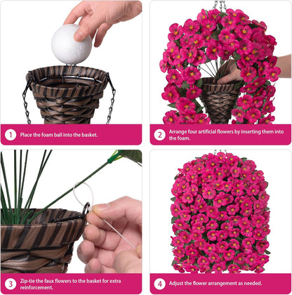 HyeFlora Artificial Flowers for Outdoors, 2pcs Faux Silk Pansies Flowers UV Resistant Fake Hanging Flower Plants for Outside Planters Porch Yard Patio Window Box (Mix Purple)