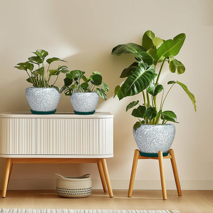 6 Inch Plant Pot - Ceramic Pots for Plants with Drainage Hole and Saucer, Round Succulent Planter Indoor Outdoor, Modern Flower Pot for Snake Plants, Home Decor, Gifts for Plant Lover, Blue