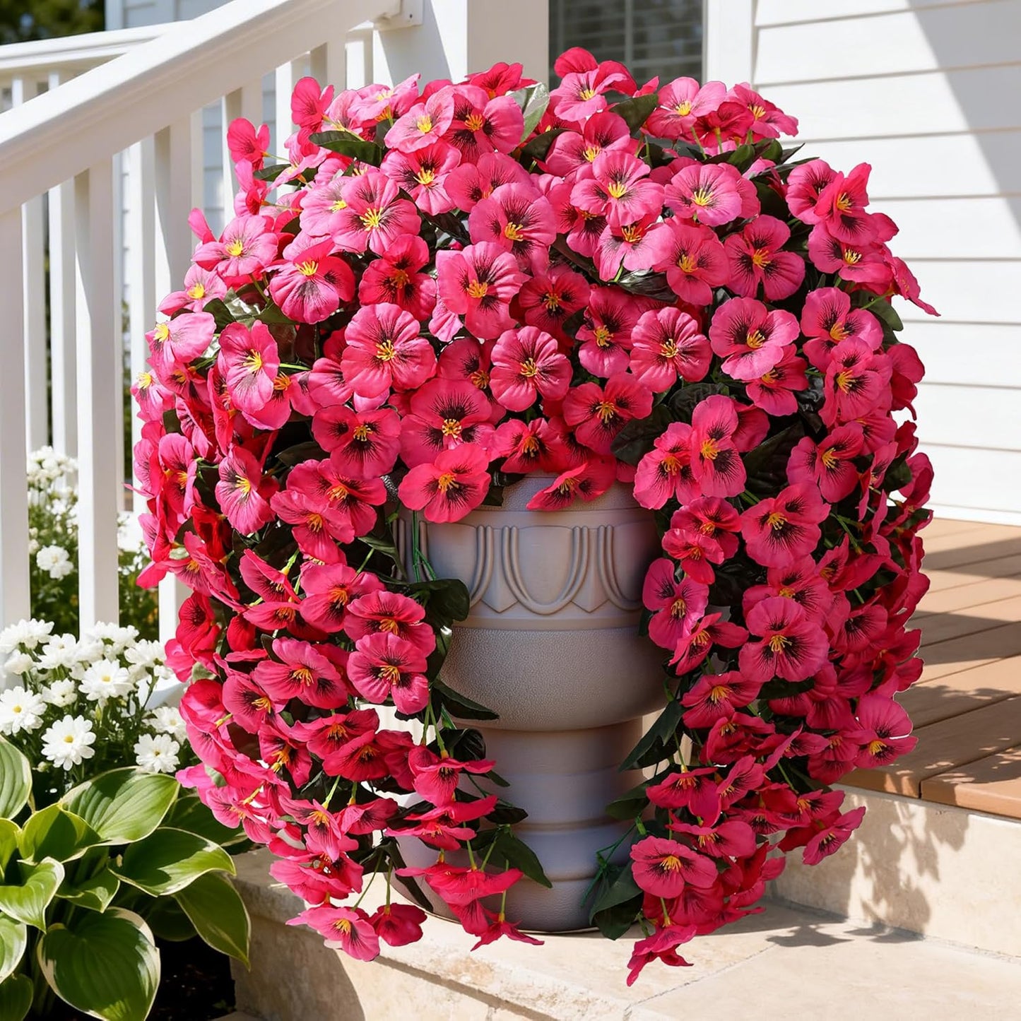 HyeFlora Artificial Flowers for Outdoors, 2pcs Faux Silk Pansies Flowers UV Resistant Fake Hanging Flower Plants for Outside Planters Porch Yard Patio Window Box (Mix Purple)