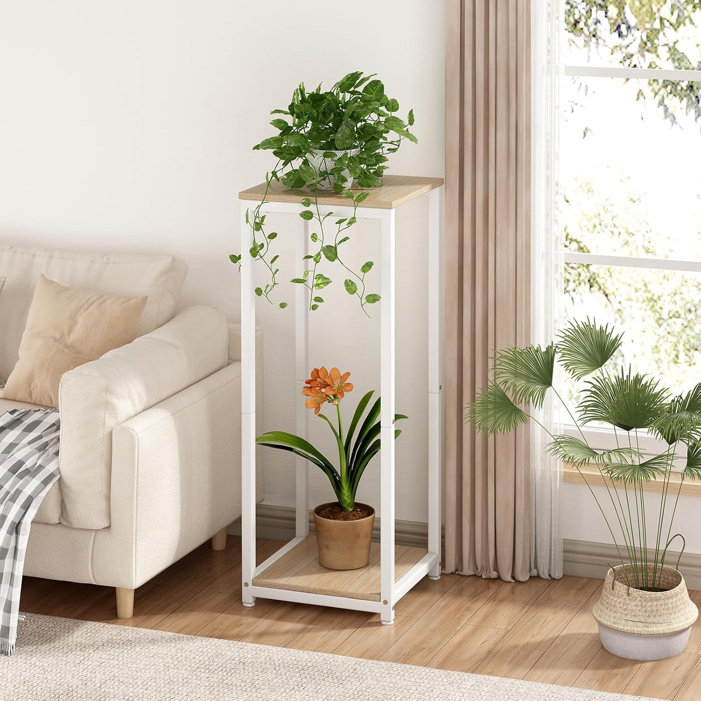 Plant Stand Indoor Corner Tall 2 Tier Metal Modern Flower Storage Plant Shelf Holder for Living Room Balcony Garden,Black (2 Tier-Black Round)