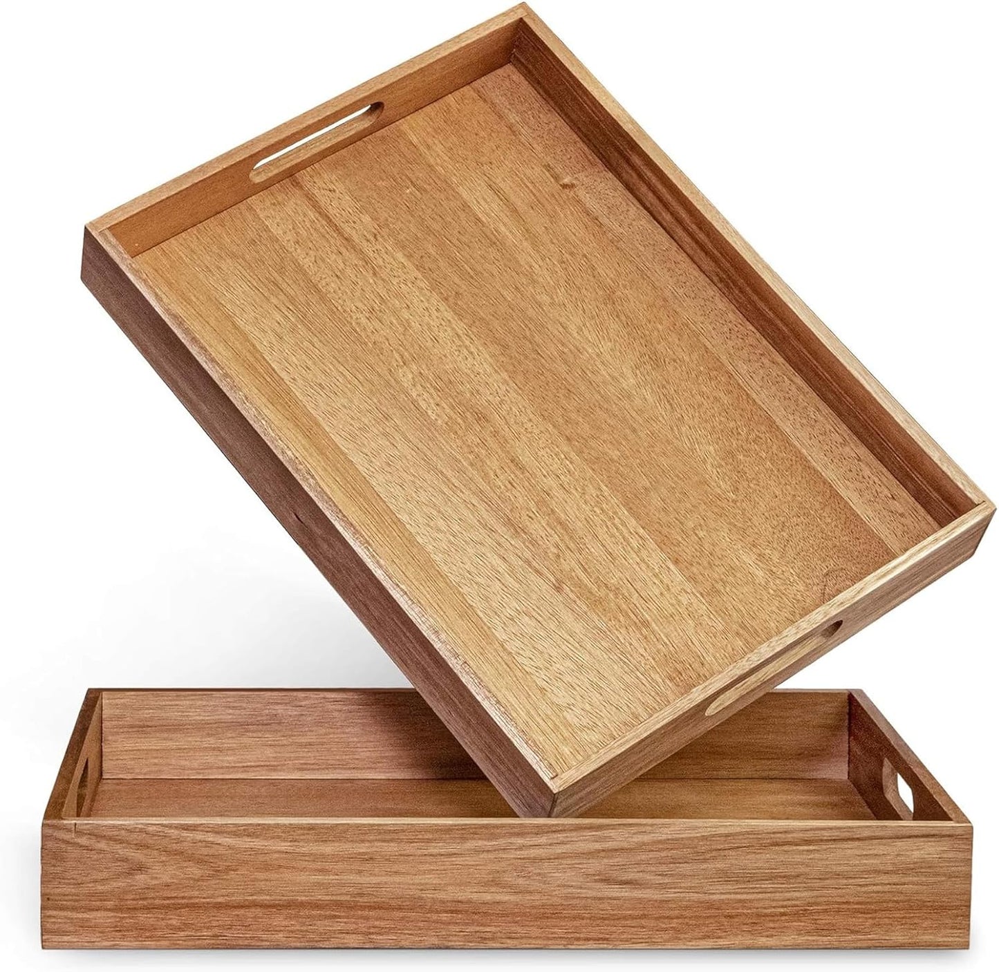 Acacia Wood Serving Tray with Handles (17 Inches) – Decorative Serving Trays Platter for Breakfast in Bed, Lunch, Dinner, Appetizers, Patio, Ottoman, Coffee Table, BBQ, Party –Great for Lap &Couch