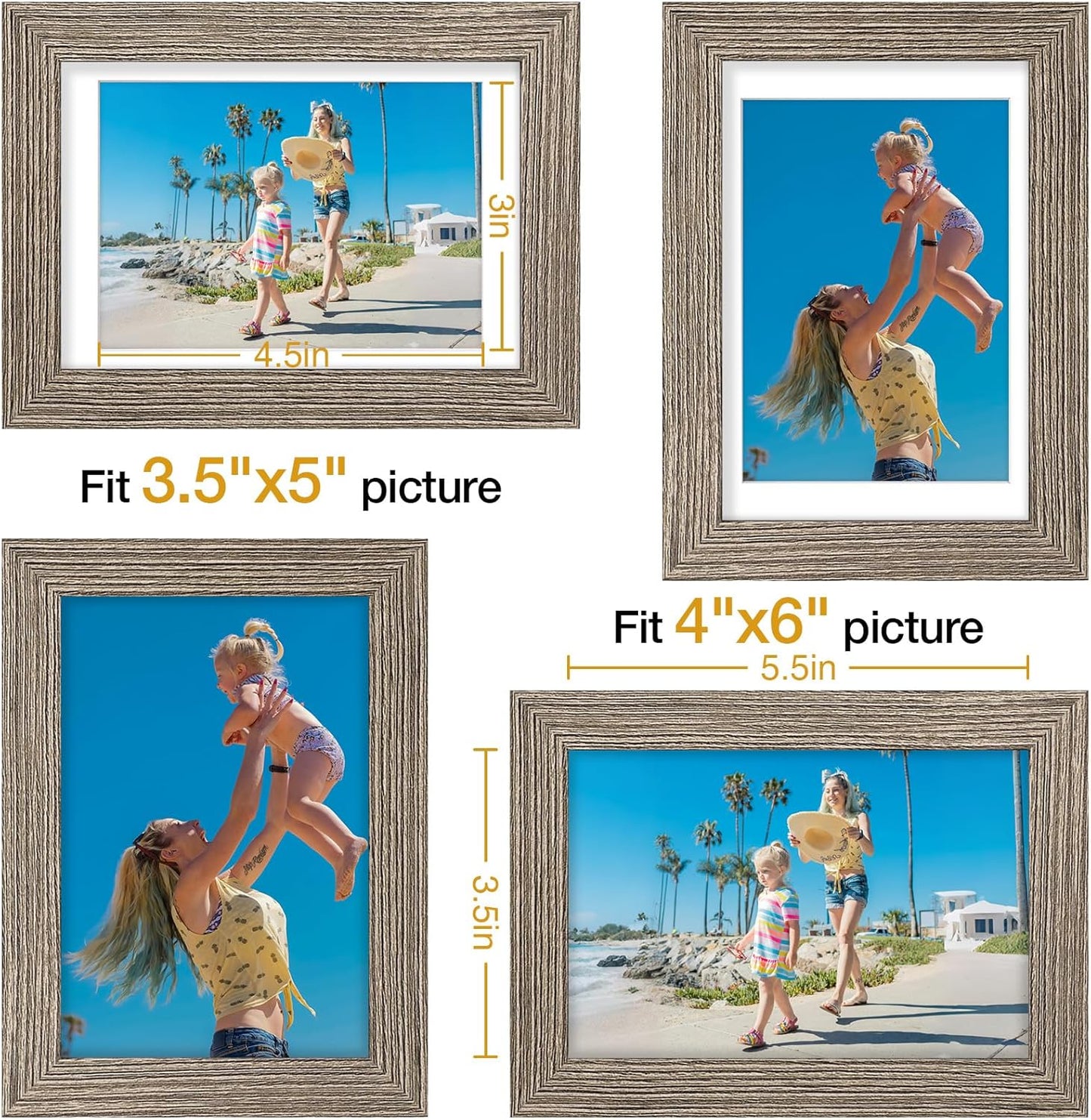 Vittanly 8x10 Picture Frames Set of 9, Shatter Resistant Plexiglass, Display 5x7 Pictures with Mat or 8x10 without Mat, Photo Frames for Wall or Tabletop, Engineered Wood, Black - Colors B