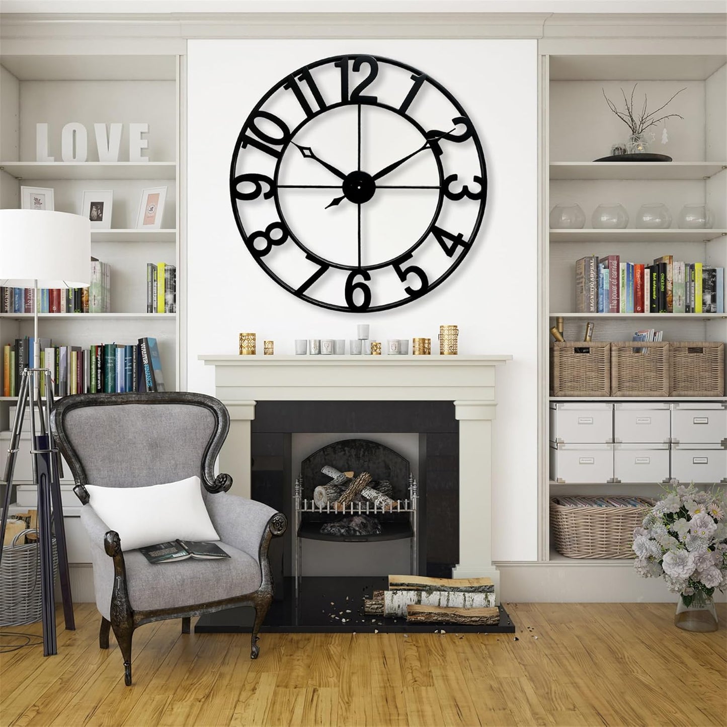 CLXEAST 30 Inch Large Wall Clock Modern, Oversized Roman Numeral Decorative Black Metal Wall Clock for Living Room Decor,House Warming Gifts New Home