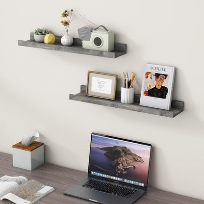 FLYJOE Picture Ledge Shelf, Floating Shelves Set of 2, Solid Pine Wood 55'' Long Large Nursery Book Shelves for Toys Storage, Kids Bookshelf for Living Room Bedroom Decor Books Photo Frames, Walnut