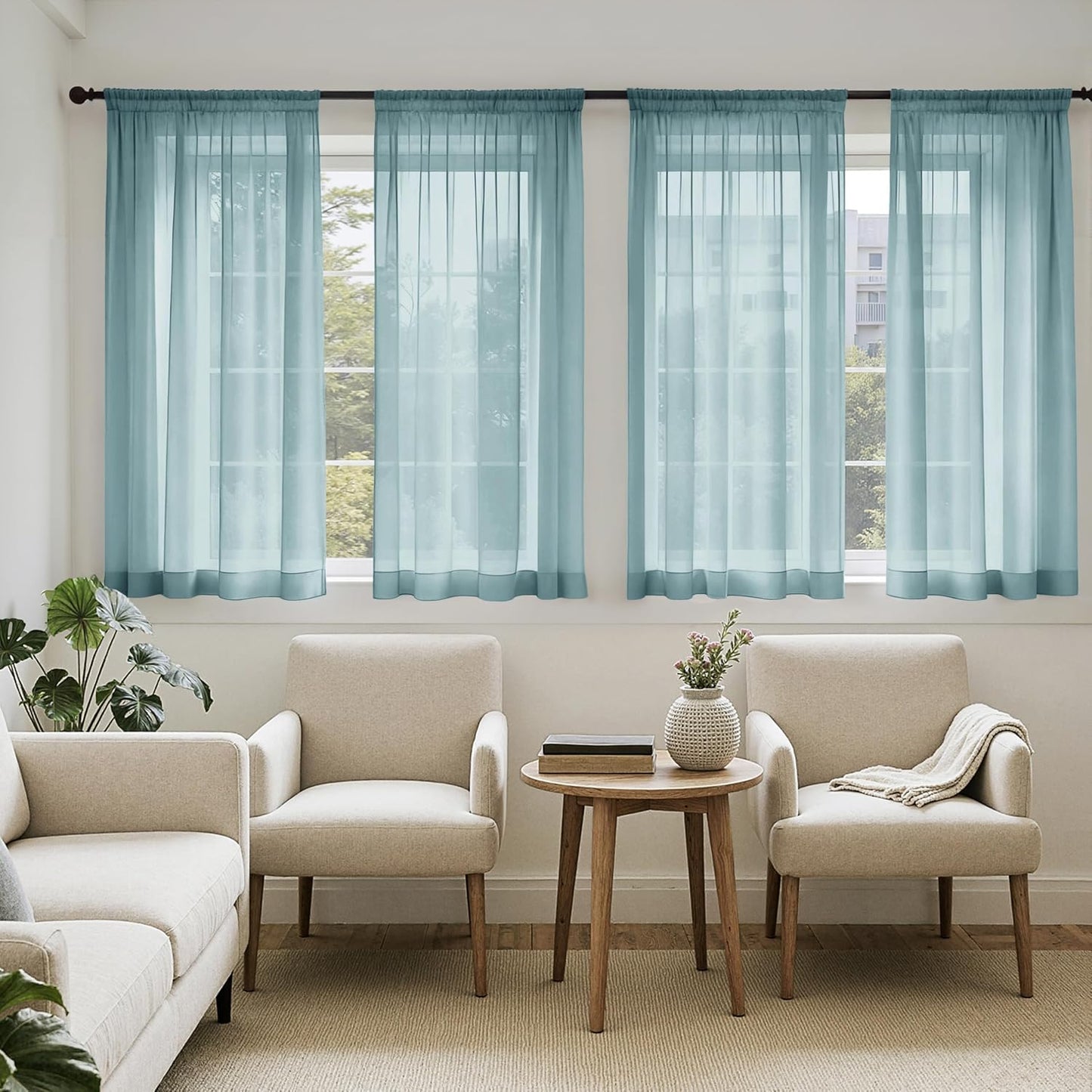 MIULEE White Sheer Curtains 84 Inches Long, 4 Panels Set, Light Filtering Rod Pocket Voile Drapes for Living Room and Bedroom, Airy Soft Fabric Window Treatments, 42 x 84 Inches