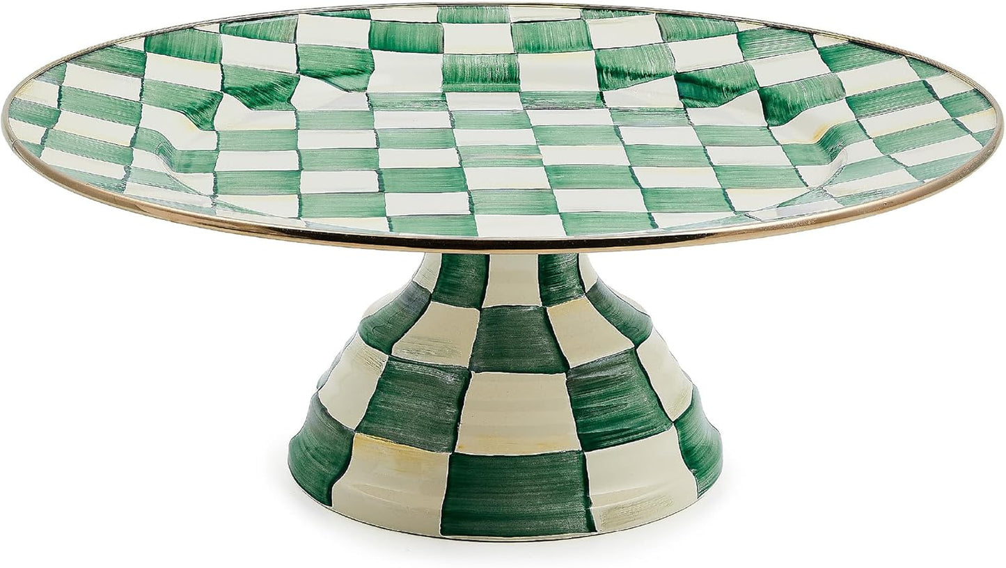 MACKENZIE-CHILDS Enamel Pedestal Serving Platter, Decorative Serving Dish for Food, Small, Black-and-White Courtly Check