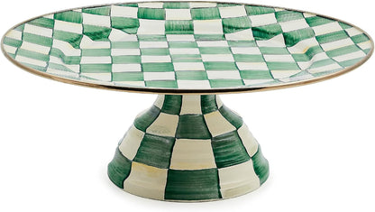 MACKENZIE-CHILDS Enamel Pedestal Serving Platter, Decorative Serving Dish for Food, Small, Black-and-White Courtly Check