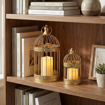 Vela Lanterns Bird Cage Decor Candle Holder Lantern Decorative Wedding Table Centerpiece Decorations, White, Small, Set of 4