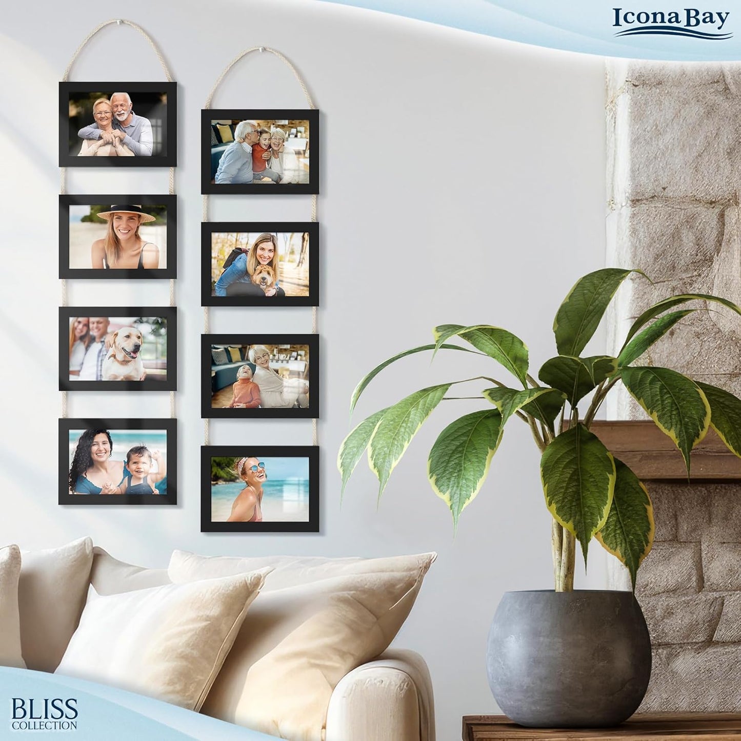 Icona Bay - 4x6 Wall Hanging Picture Frames Collage with 8 Openings - Distressed White, 2 Pack - Casual Style Engineered Wood Frames - Wall Mount Only - Bliss Collection