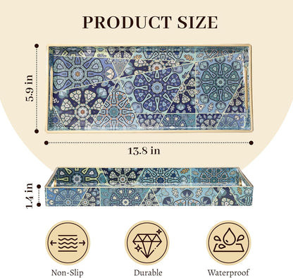 MAONAME White Decorative Tray, Plastic Serving Tray with Handles, Rectangular Moroccan Trays, Long Narrow Trays for Bathroom, Kitchen Counter, 13.8" X 6" X 1.57"