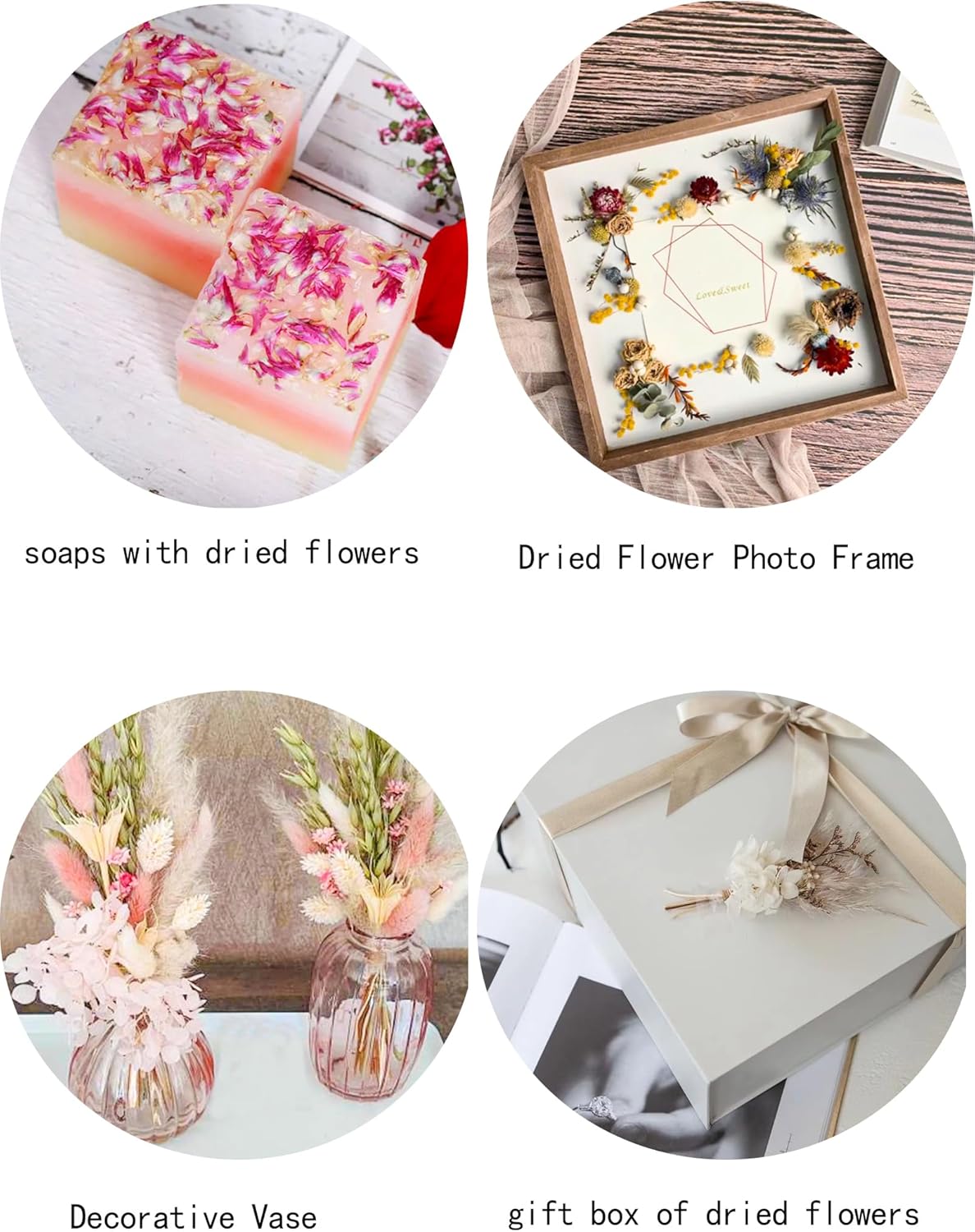 DIY Natural Dried Flower Set, Bulk Dried Flowers for Vase, Dried Flowers with Stems, Dried Roses, Mini Dried Flower Bouquets.(Brown)