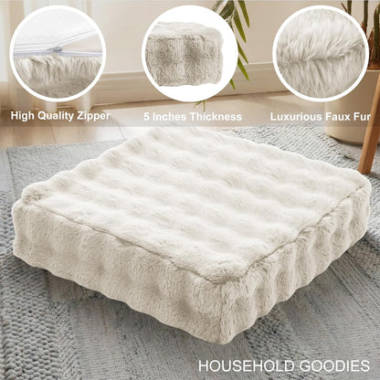 JKMAX 2 Pcs High Density Foam Floor Pillow - Upgraded Large Pillows Seating for Adults - Outdoor Floor Cushion with Soft Tufted Cover - Yoga Pillows for Sitting On Floor - 22 Inch Light Gray