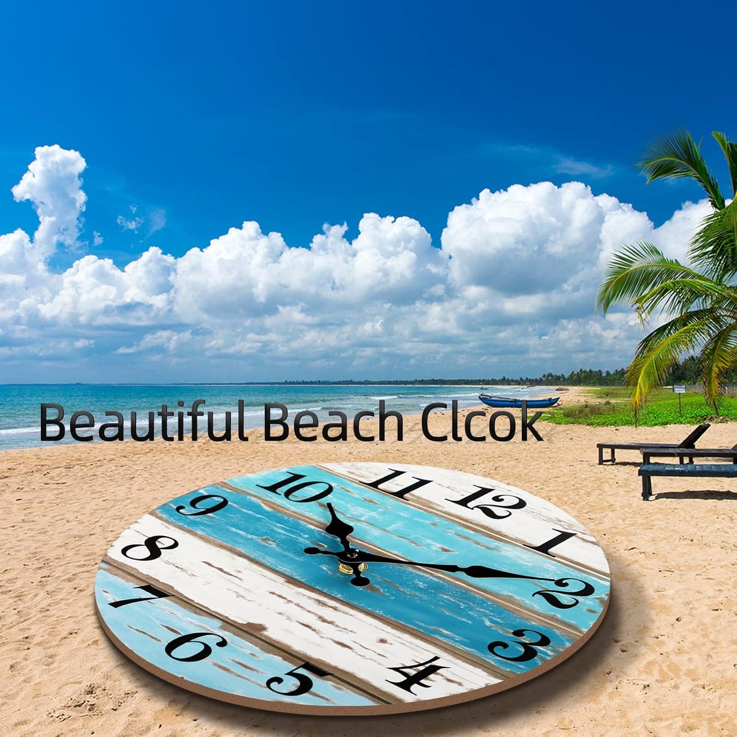 CHYLIN Wall Clock, Silent Non Ticking Battery Operated, Rustic Coastal Country Clock Decorative for Bathroom Kitchen Bedroom 8