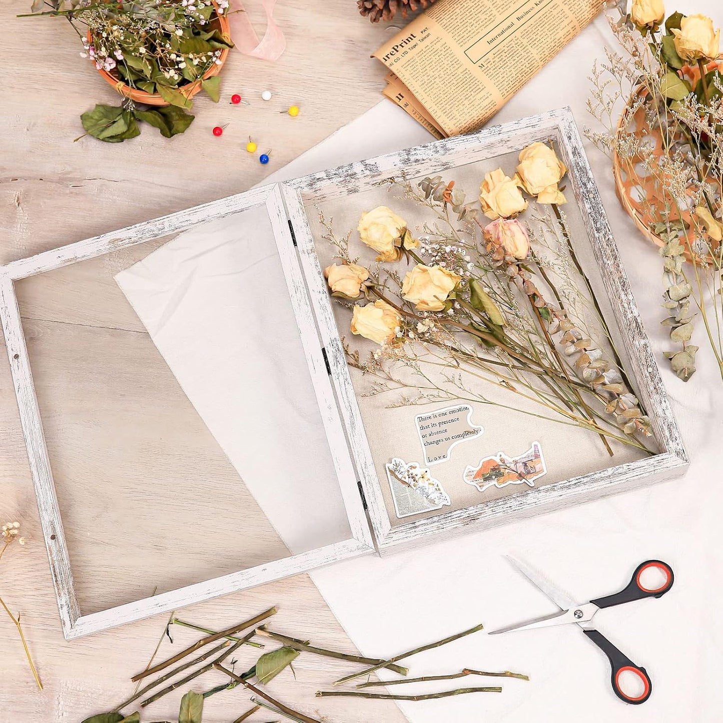 Califortree 8x10 Shadow Box Frame with Linen Back - Sturdy Rustic Memory Display Case of Flower, Pictures, Medals and More, White