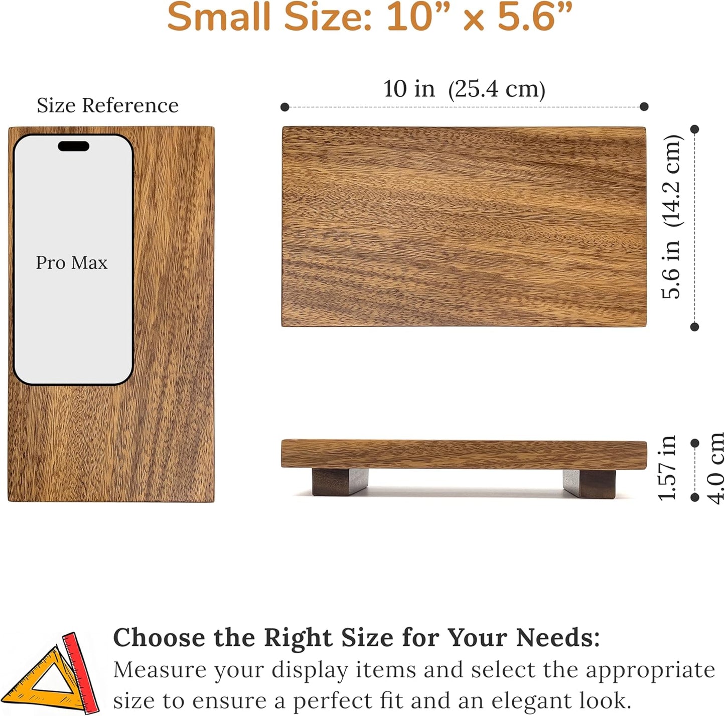 Large 16" Acacia Wood Riser Pedestal Stand – Farmhouse Wood Display Riser for Kitchen and Bathroom Décor - Counter Display, Plant Stand, Jewelry Holder, Vanity Tray, Candle Stand (L:16"x8"x1.57")