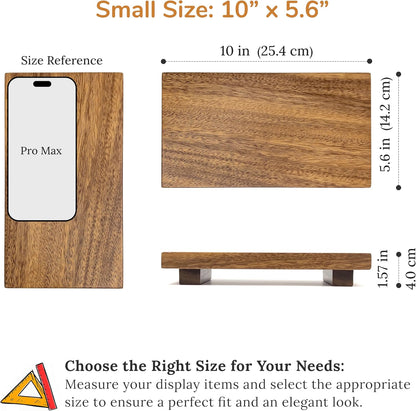 Large 16" Acacia Wood Riser Pedestal Stand – Farmhouse Wood Display Riser for Kitchen and Bathroom Décor - Counter Display, Plant Stand, Jewelry Holder, Vanity Tray, Candle Stand (L:16"x8"x1.57")