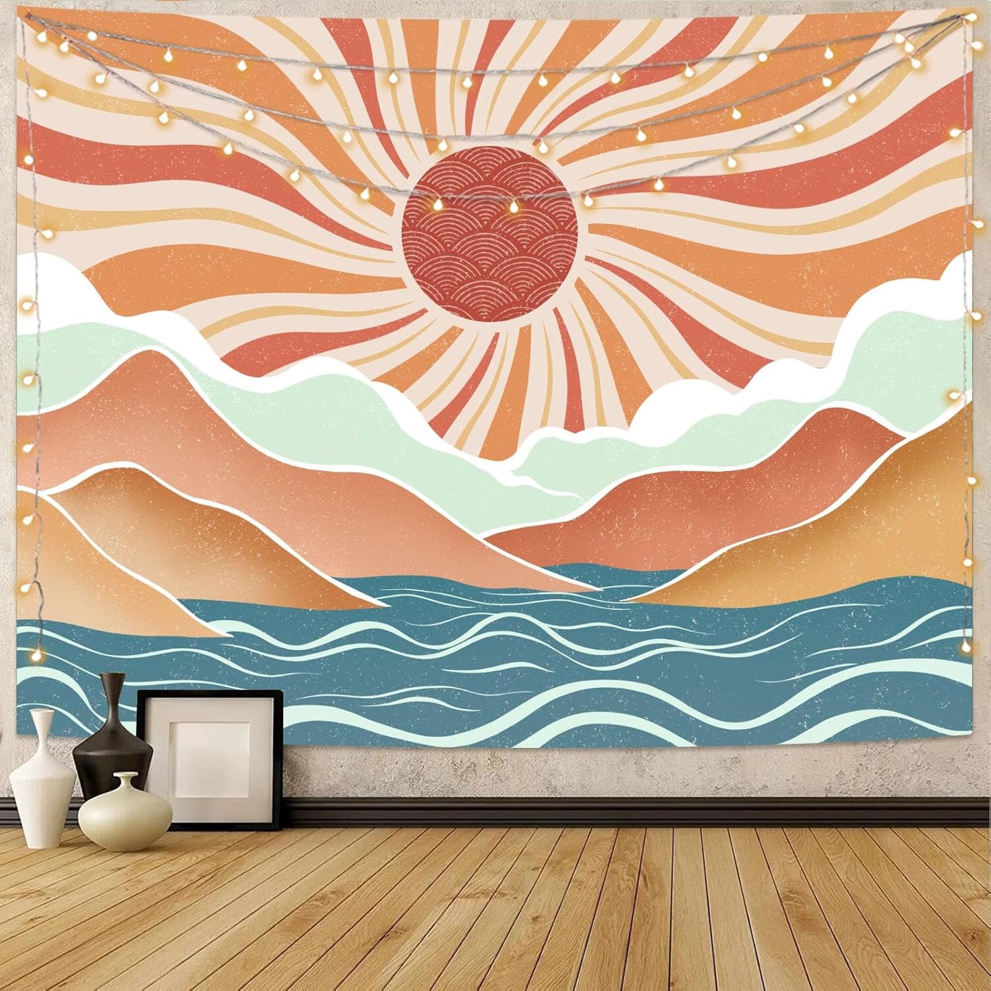 Lunerfex Bohemian Mandala Sunrise Wall Tapestry, Abstract Mountain Scenery Tapestries for Home Decor, Boho Tapestry 48x36 Inch