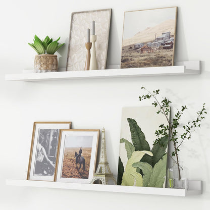 FLYJOE Picture Ledge Shelf, Floating Shelves Set of 2, 48 Inches Long Large Nursery Book Shelves for Toys Storage, Kids Bookshelf Wall Mounted for Living Room Bedroom Decor Books Photo Frames, Walnut