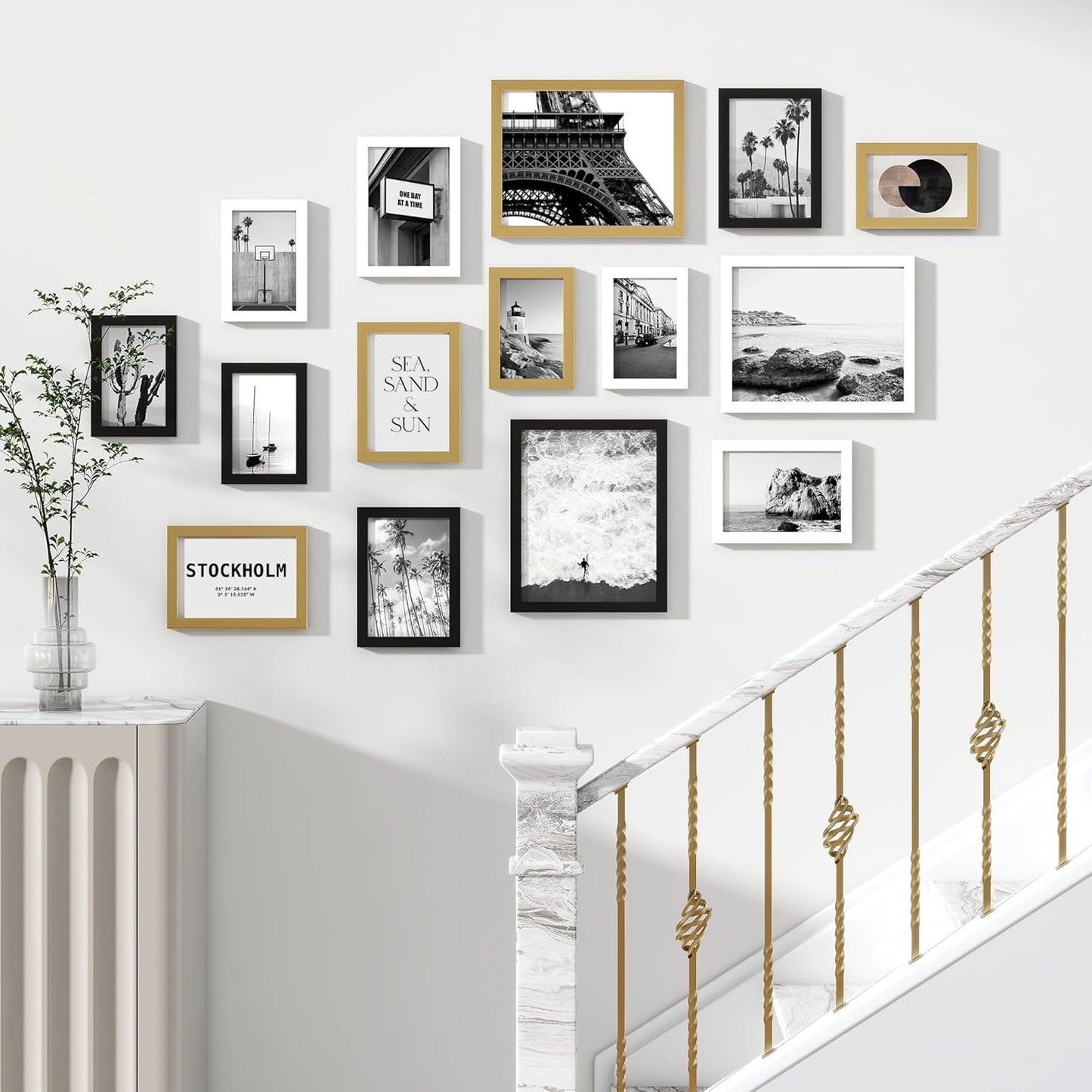 Venusmiles 15 Pack Picture Frames Collage Wall Decor, Gallery Frame Set for Wall Mounting or Tabletop Display, Multi Sizes Including 3pcs 8x10, 6pcs 5x7, 6pcs 4x6, Oak