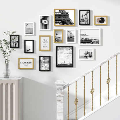Venusmiles 15 Pack Picture Frames Collage Wall Decor, Gallery Frame Set for Wall Mounting or Tabletop Display, Multi Sizes Including 3pcs 8x10, 6pcs 5x7, 6pcs 4x6, Oak
