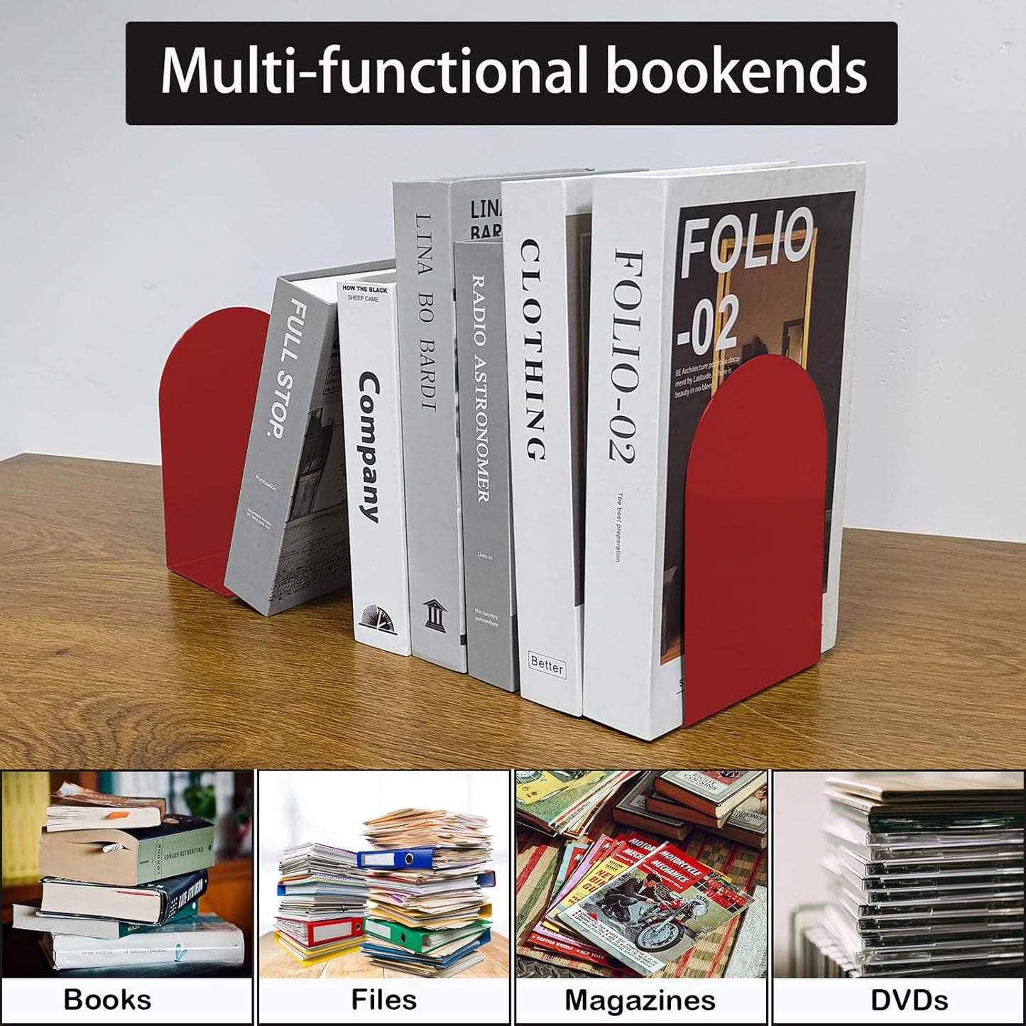 MerryNine Metal Book Ends, 2 Pack Black Bookends for Shelves, Book Holder for Heavy Books, Book End for Kids Books, Decoration Bookend for Home Office