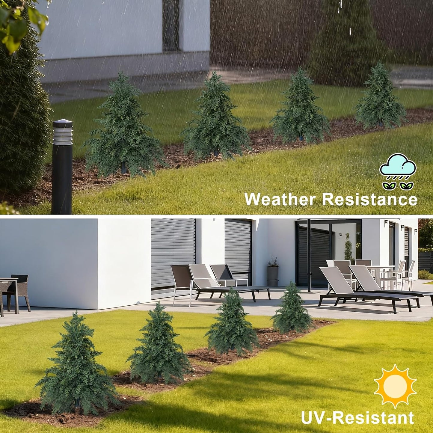 Artificial Lavender Topiary Ball Trees, 2 Set of UV Resistant Fake Evergreen Shrubs Bushes Plants with Ground Spike, Fake Plants for Outdoor Indoor Front Porch Garden