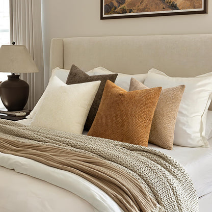 MIULEE Pack of 4 Couch Throw Pillow Covers 18x18 Inch Neutral Soft Decorative Chenille Pillow Covers Farmhouse Boho Cushion Covers for Mid Century Modern Spring Home Decor Sofa Bedroom Living Room