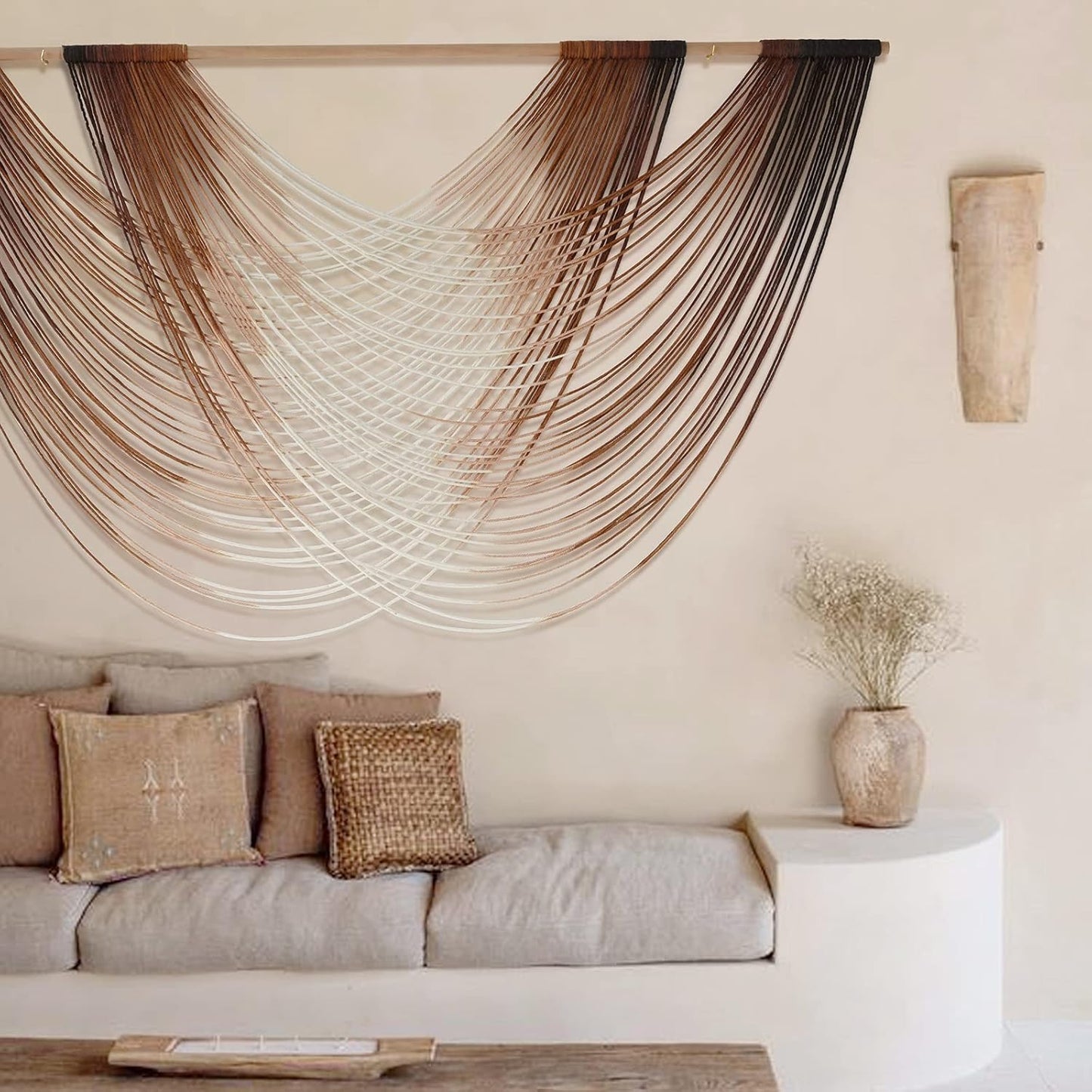 Flber Macrame Wall Hanging Boho Wall Decor Tapestry Dip Dyed Ombre Moss Green Handmade Wall Art Woven Cotton Rope Backdrop with for Bedroom Living Room, 57" W x 39" L