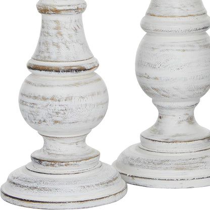 Deco 79 Mango Wood Decorative Candle Holder Distressed Turned Pillar Candle Stand, Set of 3 Candlestick Holder 6", 8", 10"H, Light Blue