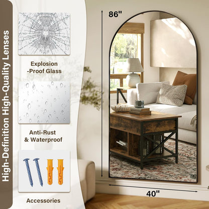 XRAMFY 56"x21" Arched Full Length Mirror Floor Mirrors with Aluminum Alloy Frame Free-Standing Wall Mounted Floor Mirrors or Large Dressing Mirror, Black Mirror Full Length