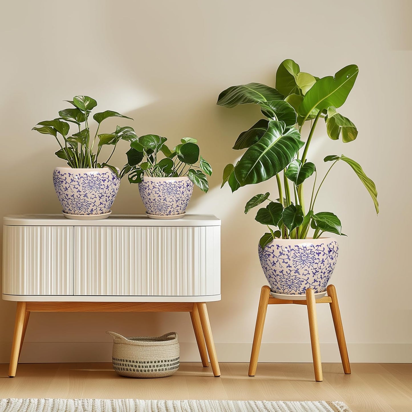 6 Inch Plant Pot - Ceramic Pots for Plants with Drainage Hole and Saucer, Round Succulent Planter Indoor Outdoor, Modern Flower Pot for Snake Plants, Home Decor, Gifts for Plant Lover, Blue