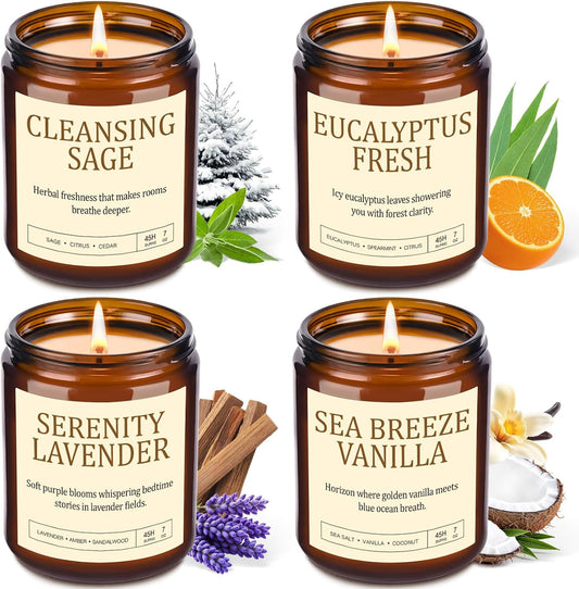 4 Pack Scented Candles Gifts for Women: 28oz Natural Soy Candles for Home Scented, Up to 200H Burning, Aromatherapy Candle Set, Jar Candle Gift Set for Spa Bath Meditation Birthday Valentine's Gifts