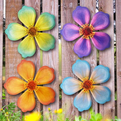 Giyyomtr Metal Flowers Wall Decor - 4pcs 6.2'' Metal Wall Art Hanging Decorations for Outdoor Fence Garden Yard Patio Exterior Wall Decor