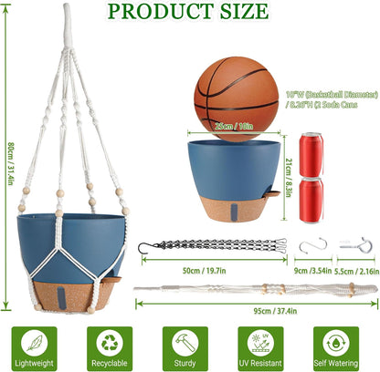10 Inch Hanging Planters for Indoor Plants, 2 Pack Self Watering Hanging Baskets Flower Pots with Drainage Hole, Visual Reservoir & 2 Kinds of Plant Hanger for Outdoor Garden Home Decor (White)