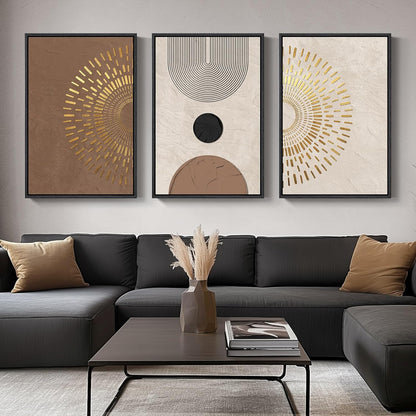 Large Framed Neutral Abstract Wall Art for Living Room, 3 Piece Modern Canvas Prints Paintings Artwork for Walls, Black and Beige Pictures for Living Room Hallway Stair Office Wall Decor 24x36 Inch