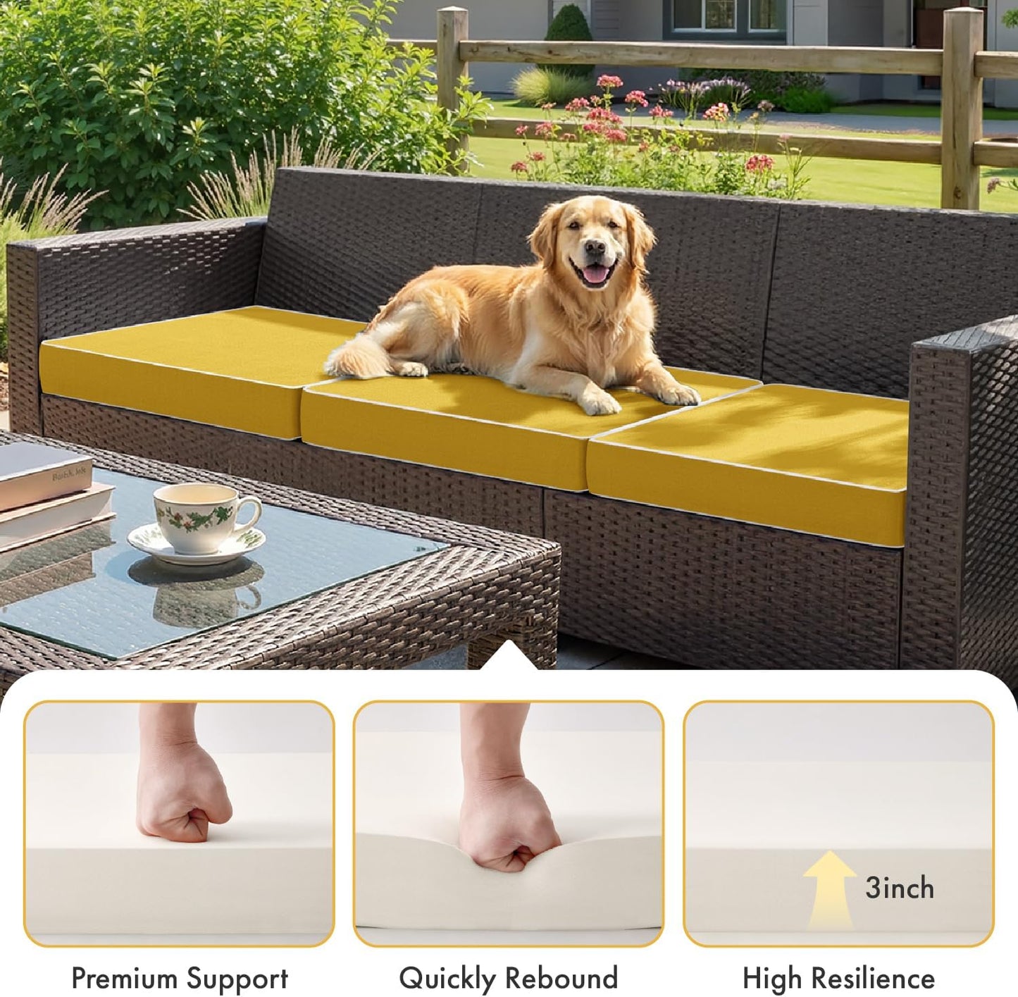 MIULEE Beige Outdoor Bench Cushion Set of 1, 48x18x3 Inch Waterproof Patio Seat Cushions for Swing and Outdoor Furniture Couch Sofa, 3 Year Color Fastness High Density Foam with Adjustable Ties