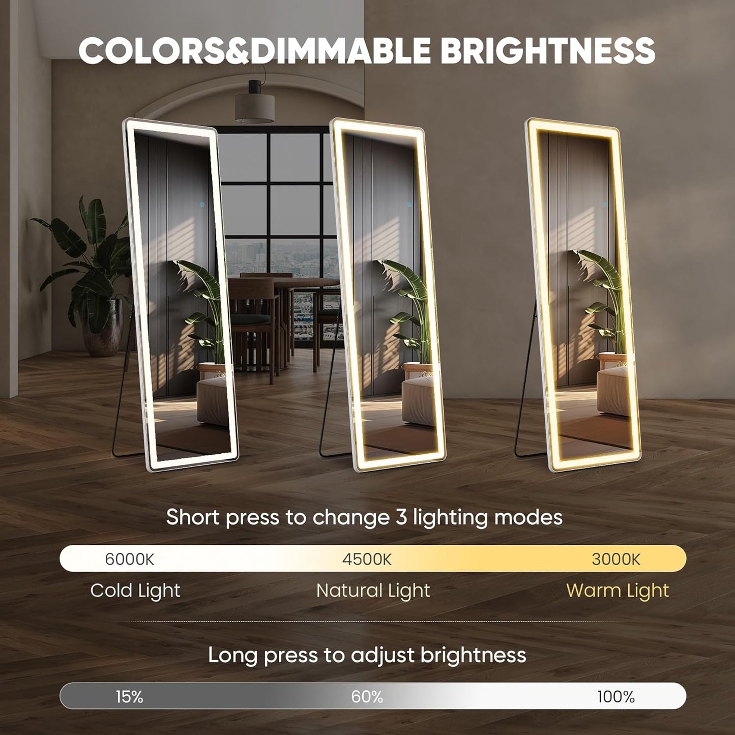 DUMOS Full Length Mirror 64"x21" Full Body Floor Mirror for Bedroom or Cloakroom, Can Stand Alone, Hang or Lean Against Wall, Tall Wall Mirror with Stand, Black