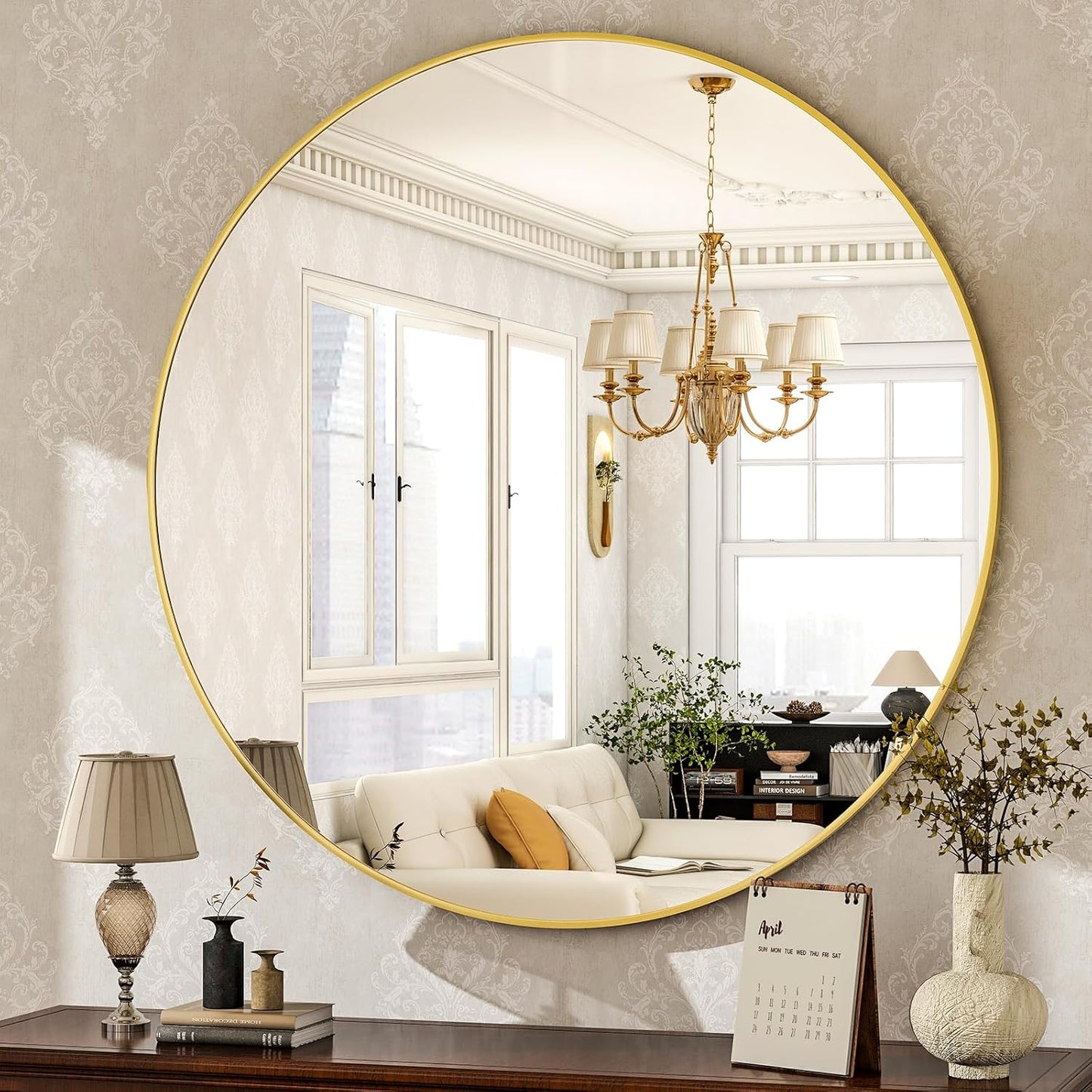 HARRITPURE Round Mirror 30 Black Wall Mounted Circle Mirrors Vanity Mirror with Brushed Aluminum Alloy Frame Modern Decoration for Bathroom, Living Room, Vanity, Bedroom, Entryway