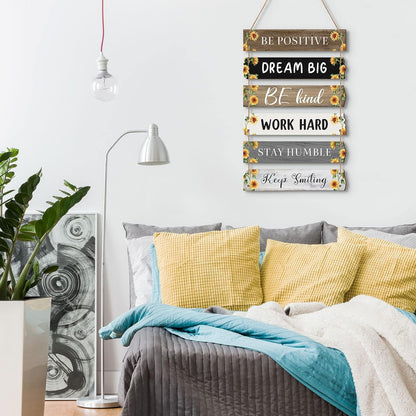 6 Pieces Rustic Wall Hanging Plaque Sign Inspirational Wall Art Farmhouse Wooden Door Signs Positive Plaque with Quotes Motivational Quote Decor for Office Bedroom Living Room(Retro Style)