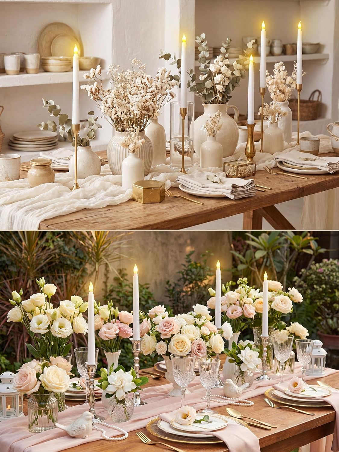 Treela 24 Pcs Flameless Taper Candles Battery Operated Bulk Fake Candles Light LED Candle Sticks Flickering Tapered for Easter Wedding Anniversary Decoration(Basic,11 Inch,Ivory)