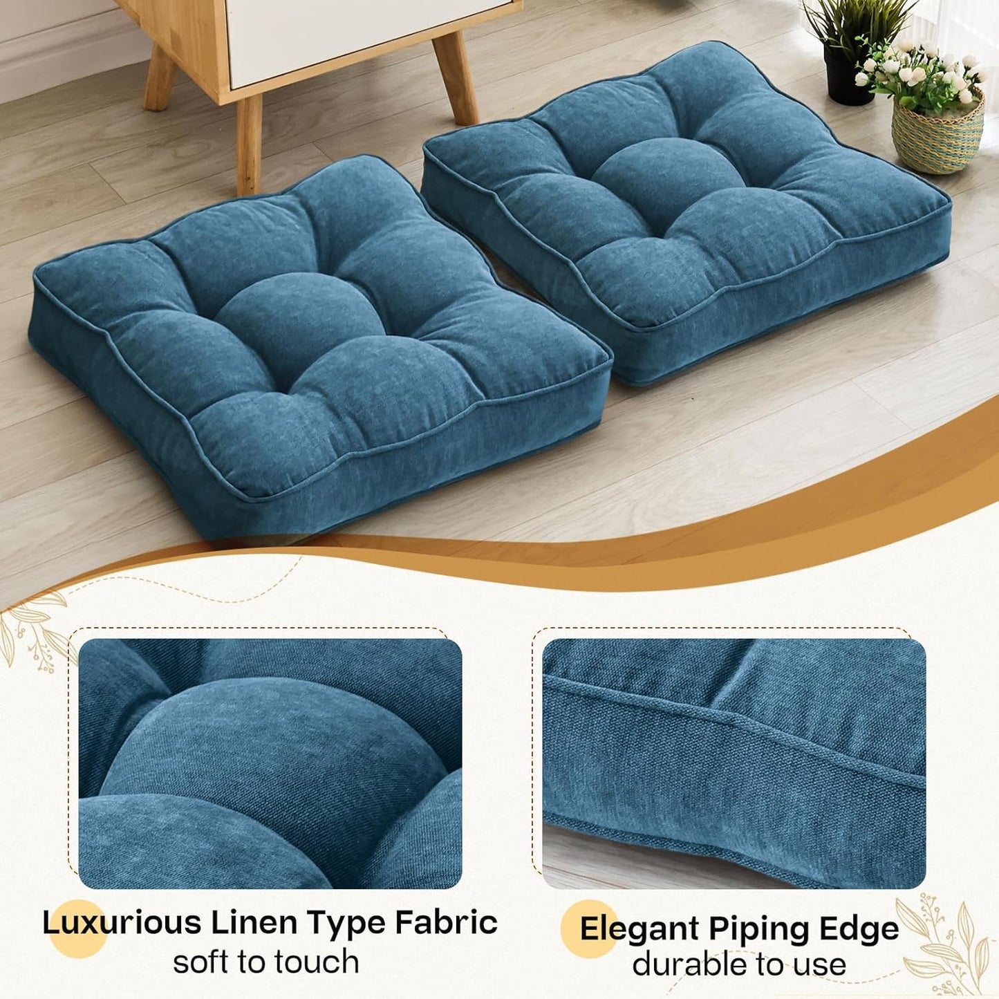 1 MIDDLE ONE Floor Pillow Set of 2, Memory Foam Floor Cushions for Adults, Large Meditation Pillow for Sitting, 22 x 22 Inches (Square | Grey)