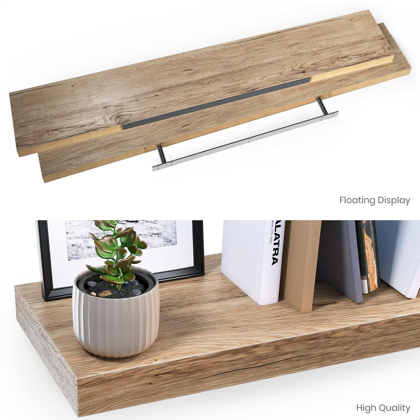 Ballucci Floating Shelves for Wall, 48" Wood Wall Shelf Set of 2, with Invisible Brackets for Bathroom, Living Room, Bedroom, Kitchen, Nursery, 8" Deep, Black