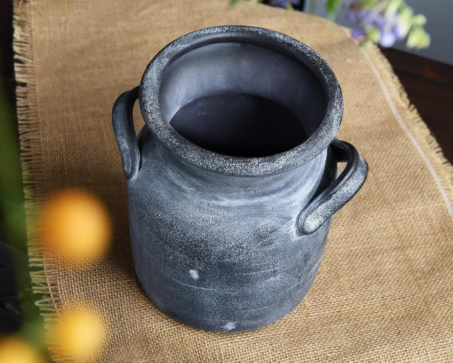 Quoowiit Ceramic Rustic Farmhouse Vase, Distressed Decorative Flower Vases for Home Decor, Ideal Shelf Decor, Green Boho Vase for Living Room Bedroom Kitchen Office Centerpiece Table Decorations