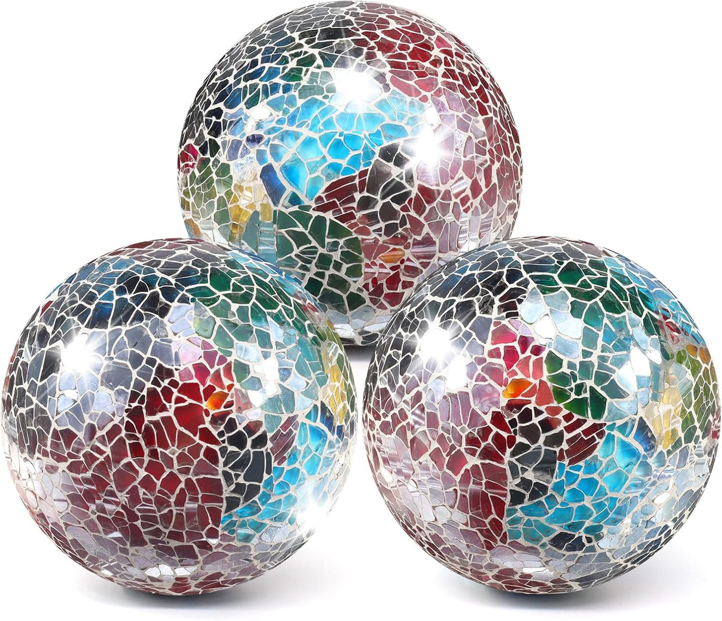3Pcs Mosaic Glass Orbs Decorative Balls Set 8.5cm/3.35inch Blue Sphere Wedding Party Home Decor Table Centerpiece