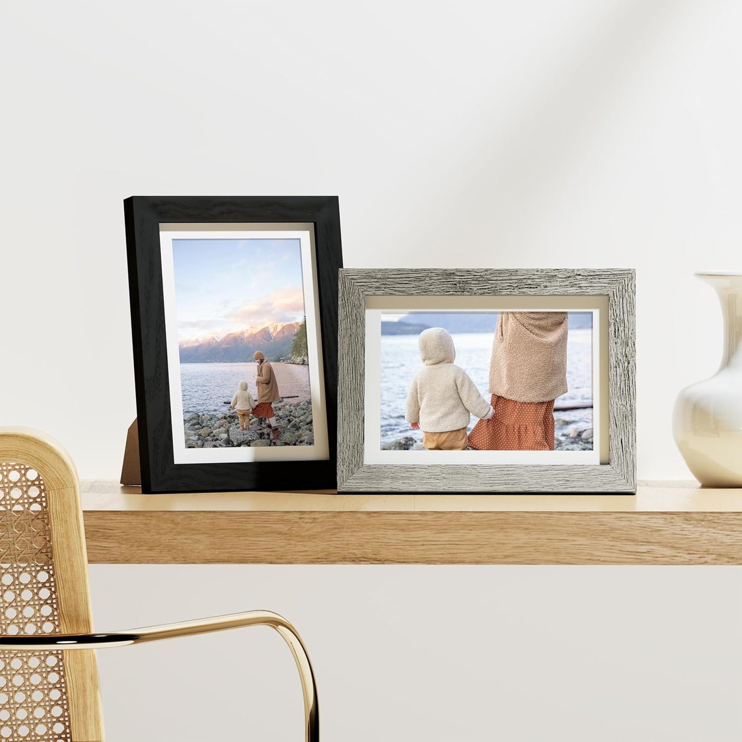 Vittanly 8x10 Picture Frames Set of 9, Shatter Resistant Plexiglass, Display 5x7 Pictures with Mat or 8x10 without Mat, Photo Frames for Wall or Tabletop, Engineered Wood, Black - Colors A