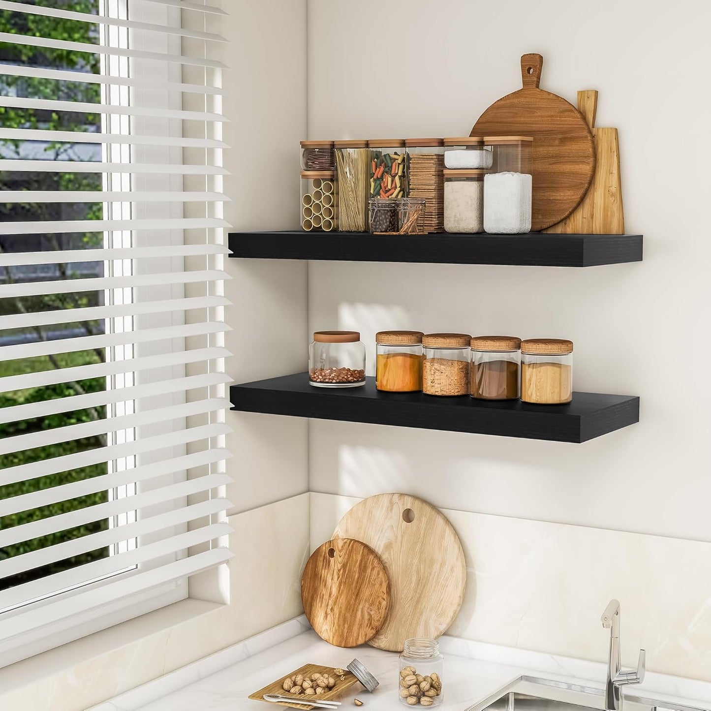 RICHFOCUS 72Inch Floating Shelves for Wall 2 Pack Shelves for Bedroom|Kitchen|Bathroom Wall Mounted Rustic Wood Floating Shelf with Invisible Brackets for Books|Storage|Decor, Rustic Brown
