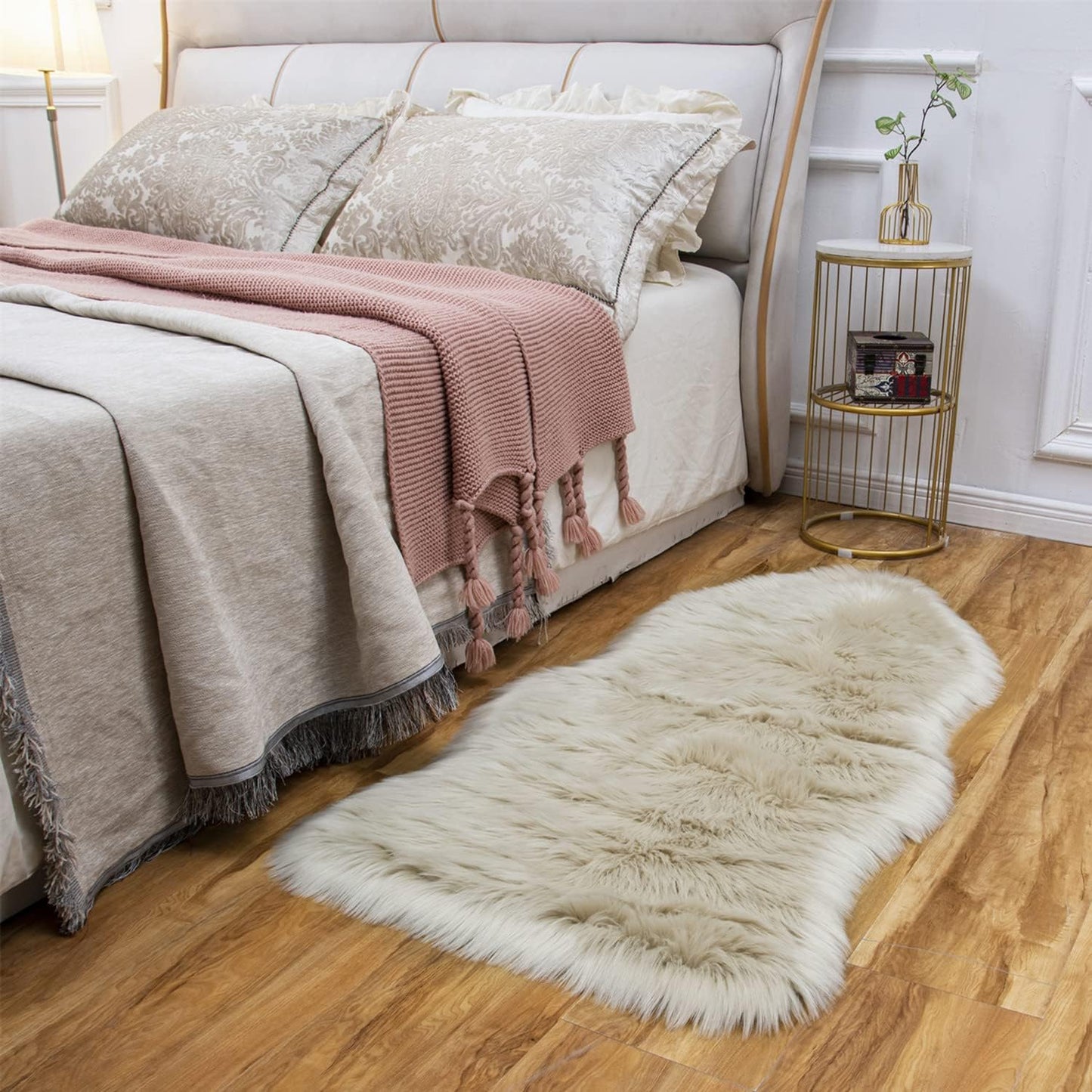 EasyJoy Ultra Soft Fluffy/Fuzzy Shaggy Area Rug Faux Fur Chair Cover Seat Pad for Bedroom Floor Sofa Living Room (2 x 6 ft Sheepskin, Beige)